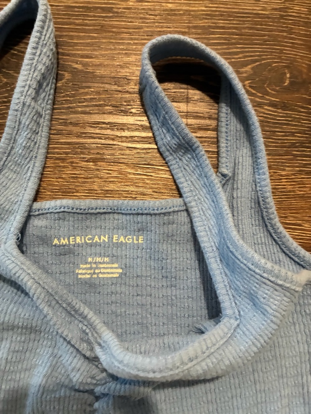 American Eagle Outfitters Light Blue Ribbed Ruched Crop Tank Top - Picture 3 of 4